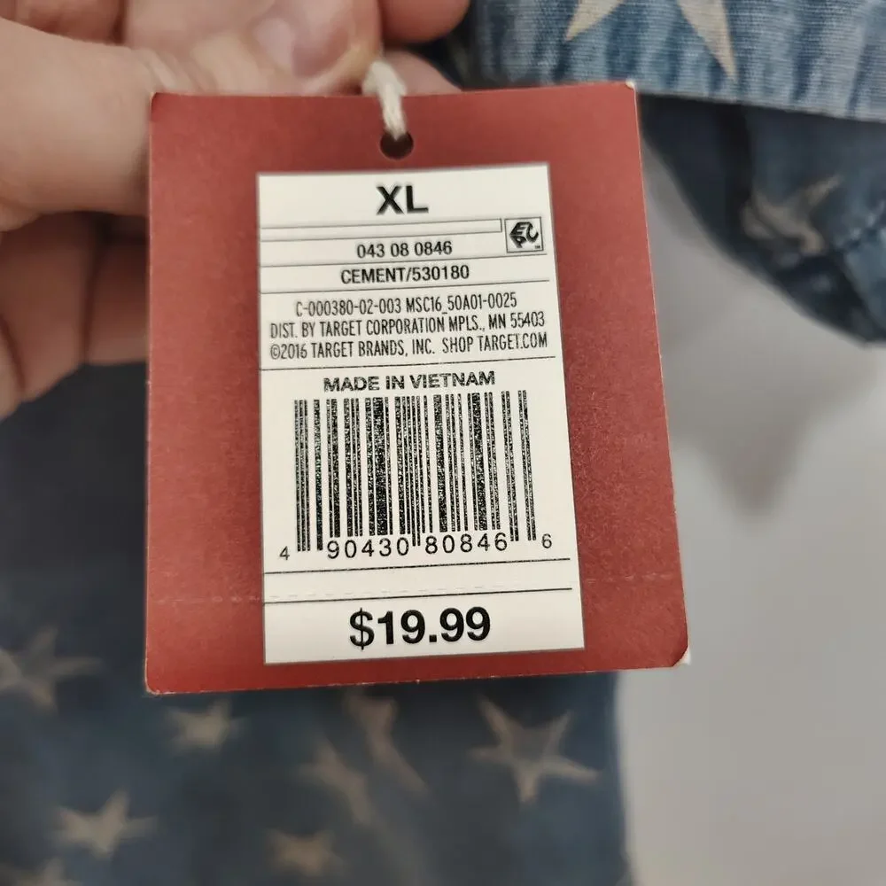 New Mossimo Mens XL Button Down Shirt Stars Cement Blue Short Sleeve - Picture 3 of 6